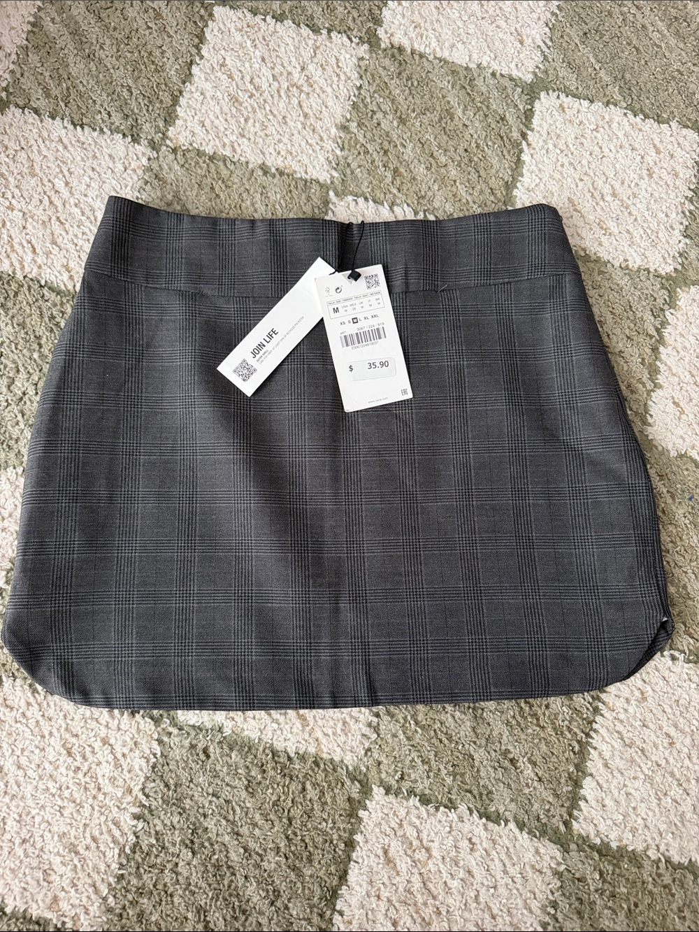 Zara Plaid Gray Mini Skirt NWT